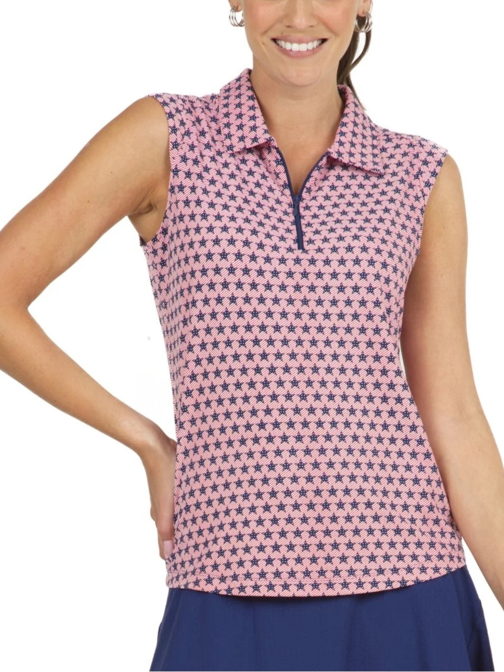 IBKUL Womens Stars & Stripes Sleeveless Golf Polo Size small